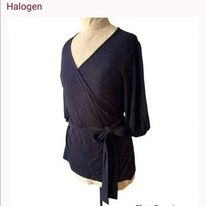 NWT Halogen wrap blouse with tie 3/4 length balloon sleeve xs